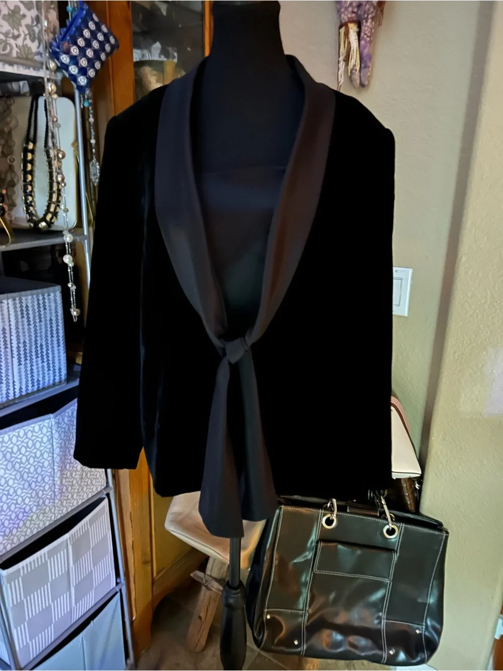 Talbots Black Velvet Tie-Front Blazer with Satin Shawl Collar